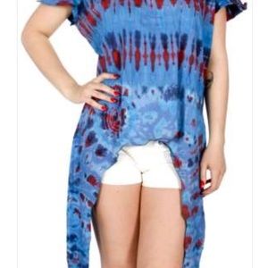 Blue tie dye side tails top